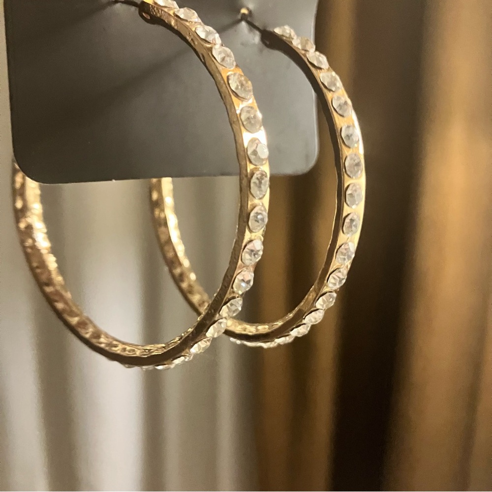 Gold crystal hoops